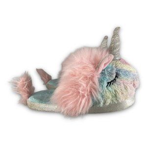 Wonder Nation Unicorn Slippers Fluffy Cozy Slip On Pink Blue Youth 13-1